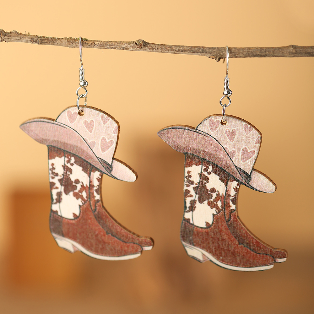 1 Pair Cowboy Style Lips Shoe Wood Women's Drop Earrings display picture 6