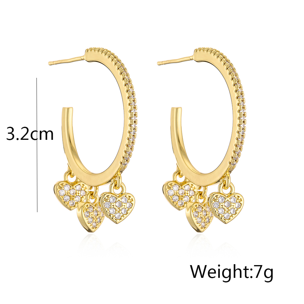 1 Pair Ins Style C Shape Star Heart Shape Inlay Copper Zircon 18k Gold Plated Drop Earrings display picture 1