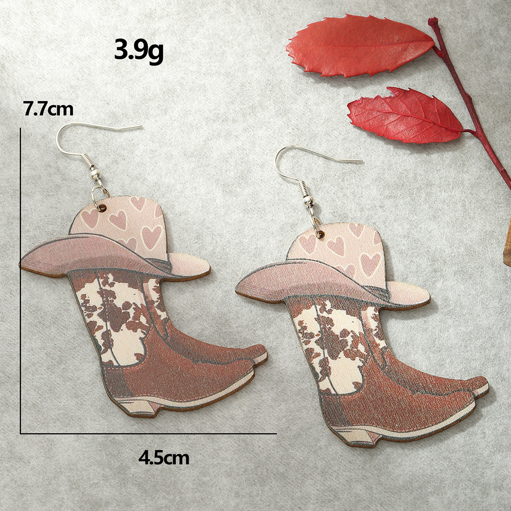 1 Pair Cowboy Style Lips Shoe Wood Women's Drop Earrings display picture 4