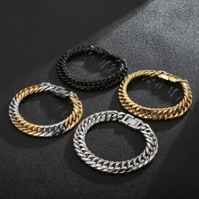 Hip Hop Couleur Unie Acier Inoxydable Plaqué Or 18K Bracelets En Masse display picture 9