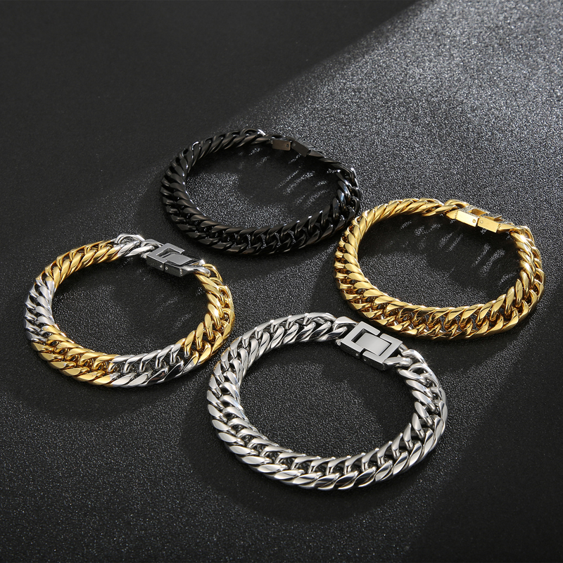 Hip-Hop Solid Color Stainless Steel 18K Gold Plated Bracelets In Bulk display picture 9