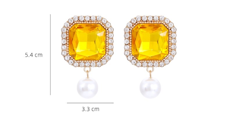 1 Par Moda Cuadrado Aleación Embutido Cristal Diamantes De Imitación Perla Mujeres Pendientes De Gota display picture 5