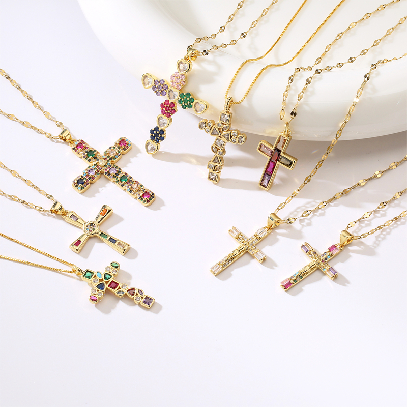 Fashion Cross Copper Plating Inlay Zircon Gold Plated Pendant Necklace display picture 11