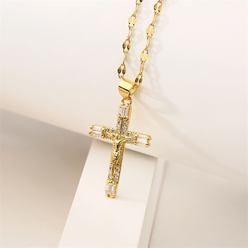 Mode Kreuzen Kupfer Überzug Inlay Zirkon Vergoldet Halskette Mit Anhänger display picture 10