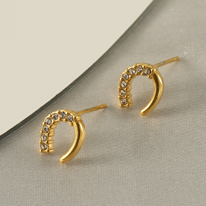 1 Pair Fashion C Shape Inlay Stainless Steel Rhinestones 18K Gold Plated Ear Studs display picture 3