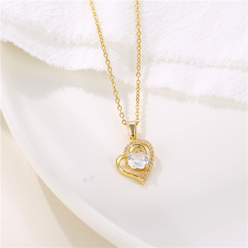 Fashion Water Droplets Heart Shape Snowflake Stainless Steel Inlay Zircon 18k Gold Plated Gold Plated Pendant Necklace display picture 28