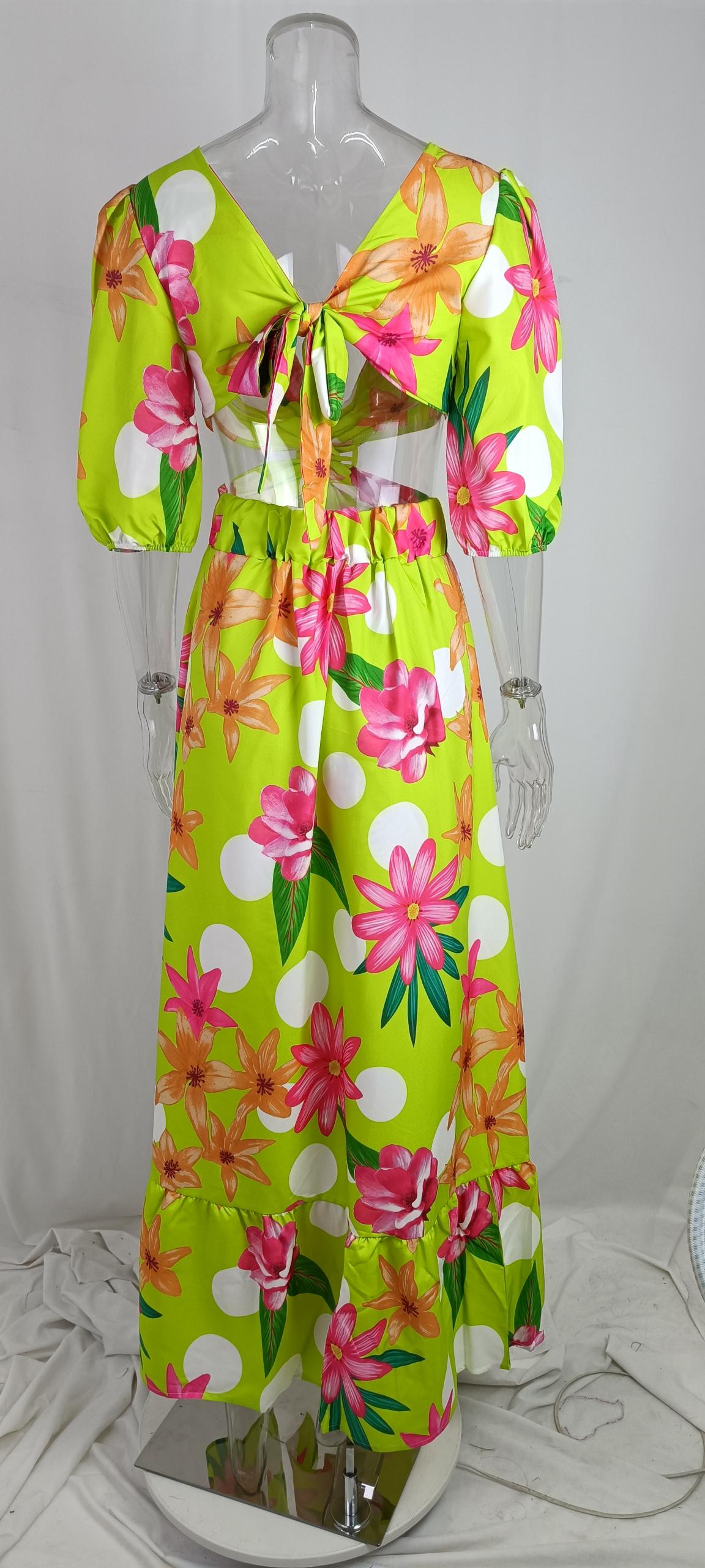 Women's Irregular Skirt Hawaiian V Neck Printing Short Sleeve Color Block Maxi Long Dress Holiday Street display picture 6