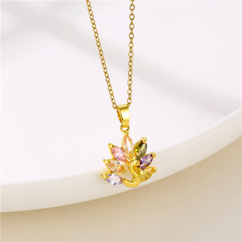 Stainless Steel Titanium Steel 18K Gold Plated Shiny Inlay Angel Peacock Butterfly Zircon Pendant Necklace display picture 1