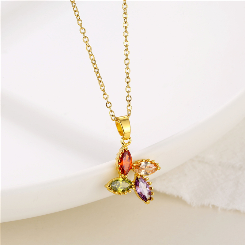 Stainless Steel Titanium Steel 18K Gold Plated Shiny Inlay Angel Peacock Butterfly Zircon Pendant Necklace display picture 7