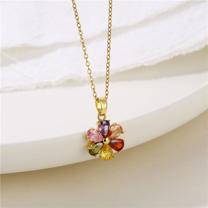 Stainless Steel Titanium Steel Vintage Style Plating Inlay Four Leaf Clover Butterfly Key Zircon Pendant Necklace display picture 14