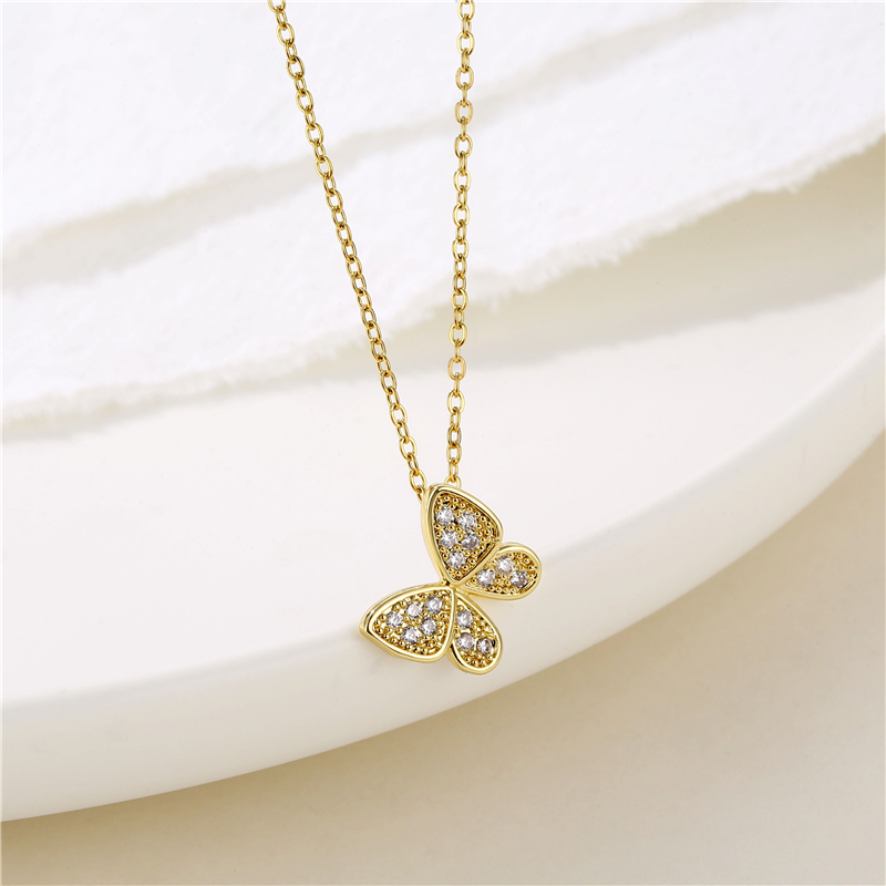 Stainless Steel Titanium Steel 18K Gold Plated Shiny Inlay Angel Peacock Butterfly Zircon Pendant Necklace display picture 17