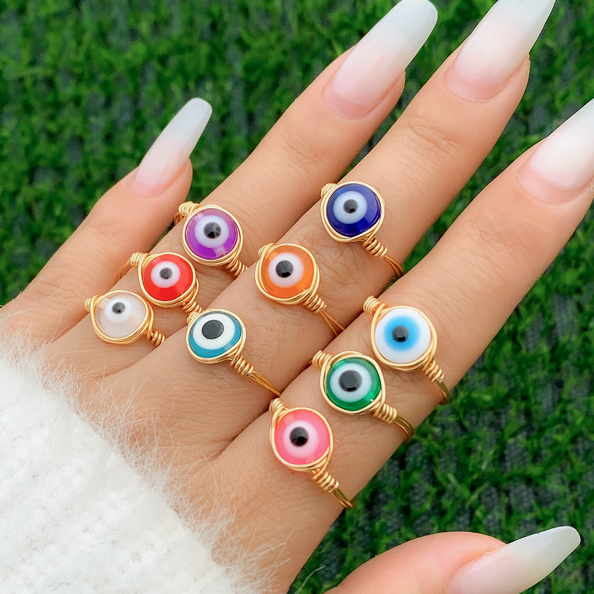 1 Piece Vintage Style Eye Arylic Copper Women's Rings display picture 3