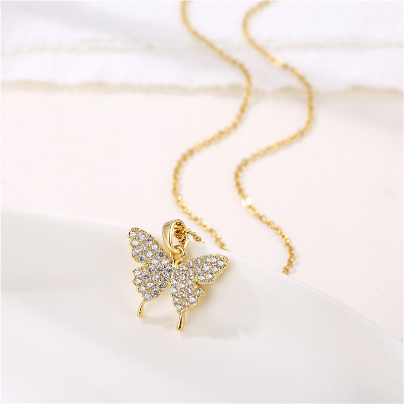 Stainless Steel Titanium Steel 18K Gold Plated Shiny Inlay Angel Peacock Butterfly Zircon Pendant Necklace display picture 6