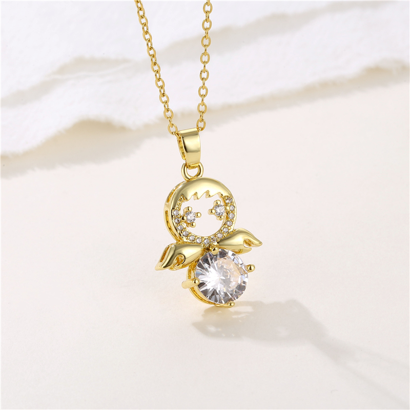 Stainless Steel Titanium Steel 18K Gold Plated Shiny Inlay Angel Peacock Butterfly Zircon Pendant Necklace display picture 24
