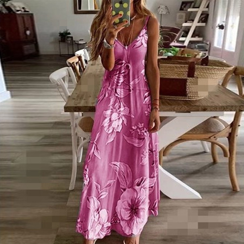 Women's Strap Dress Vacation V Neck Backless Sleeveless Flower Maxi Long Dress Beach display picture 6