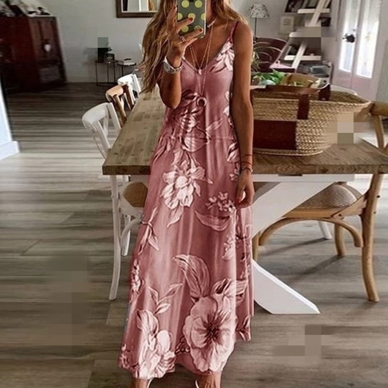 Women's Strap Dress Vacation V Neck Backless Sleeveless Flower Maxi Long Dress Beach display picture 3