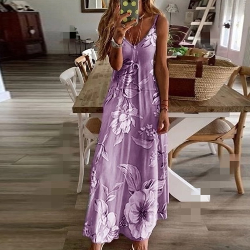 Women's Strap Dress Vacation V Neck Backless Sleeveless Flower Maxi Long Dress Beach display picture 2
