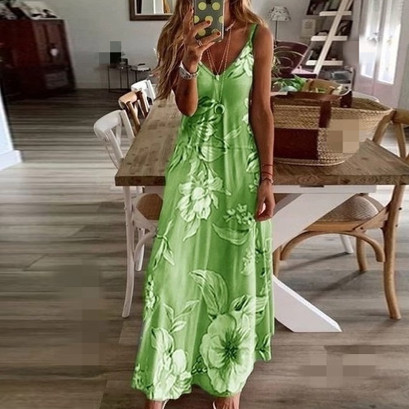 Women's Strap Dress Vacation V Neck Backless Sleeveless Flower Maxi Long Dress Beach display picture 4