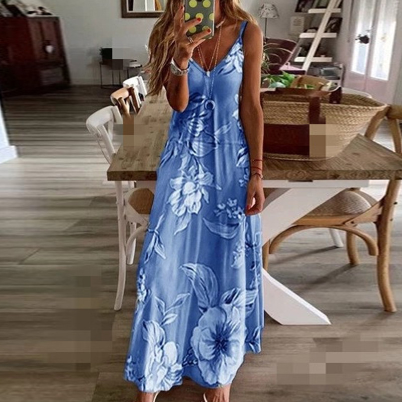 Women's Strap Dress Vacation V Neck Backless Sleeveless Flower Maxi Long Dress Beach display picture 5
