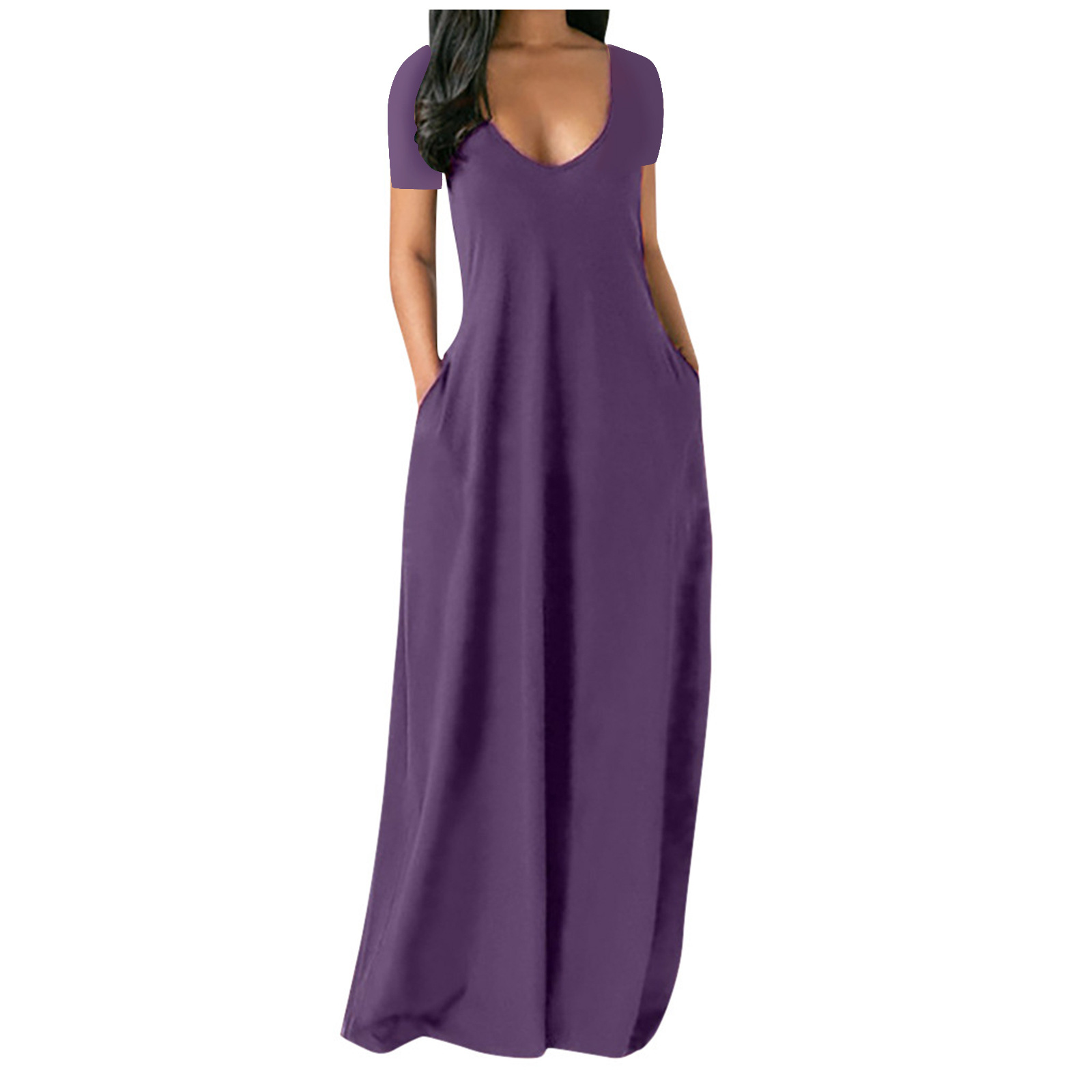 Women's Regular Dress Vacation Deep V V-opening Short Sleeve Solid Color Maxi Long Dress Beach display picture 5