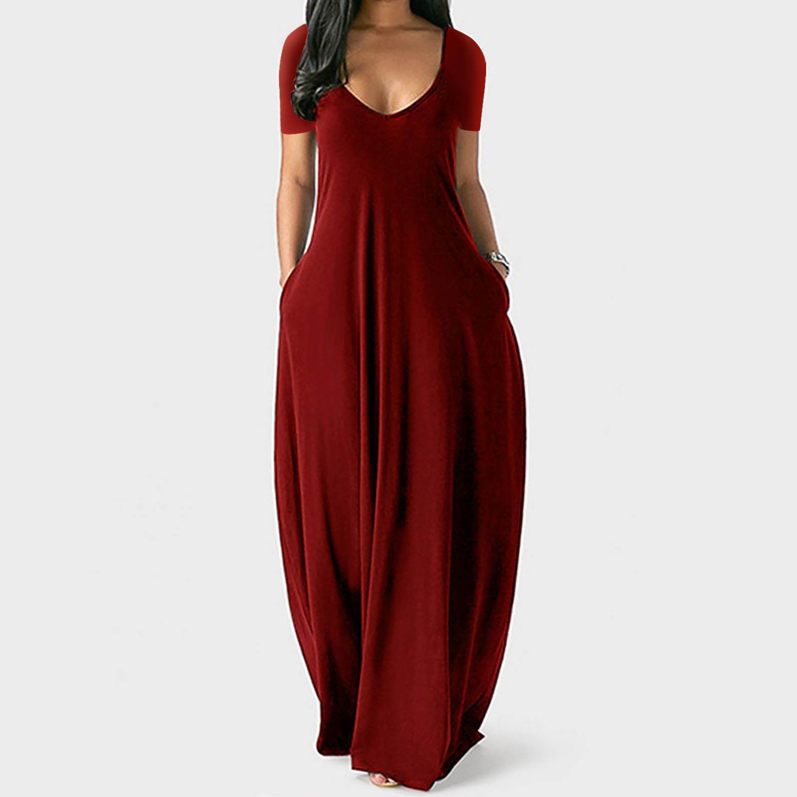 Women's Regular Dress Vacation Deep V V-opening Short Sleeve Solid Color Maxi Long Dress Beach display picture 8