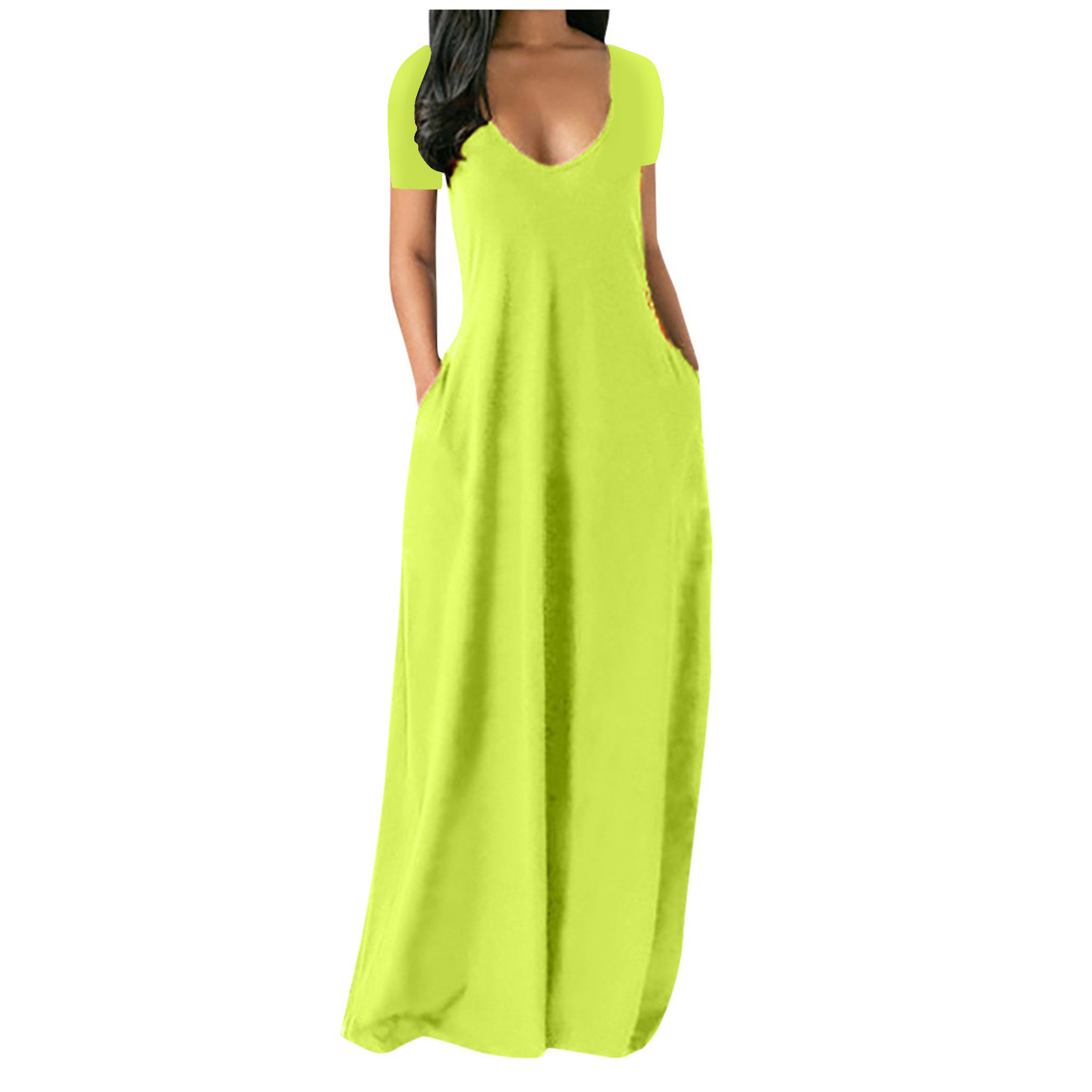 Women's Regular Dress Vacation Deep V V-opening Short Sleeve Solid Color Maxi Long Dress Beach display picture 4