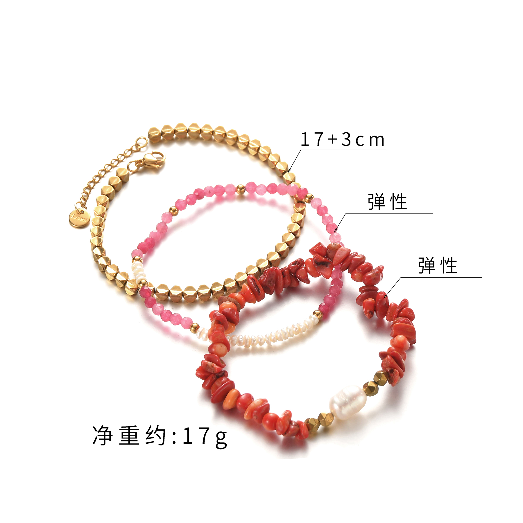 1 Piece Retro Circle Stainless Steel Natural Stone Pearl Plating Bracelets display picture 5