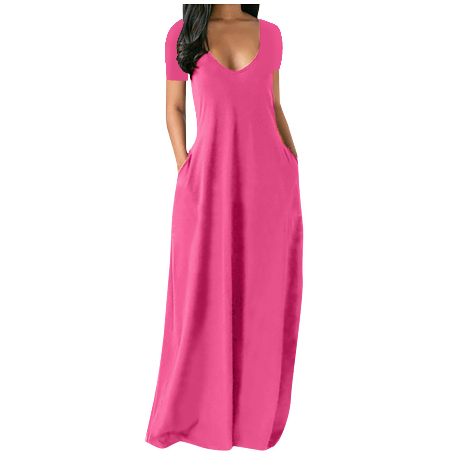 Women's Regular Dress Vacation Deep V V-opening Short Sleeve Solid Color Maxi Long Dress Beach display picture 9