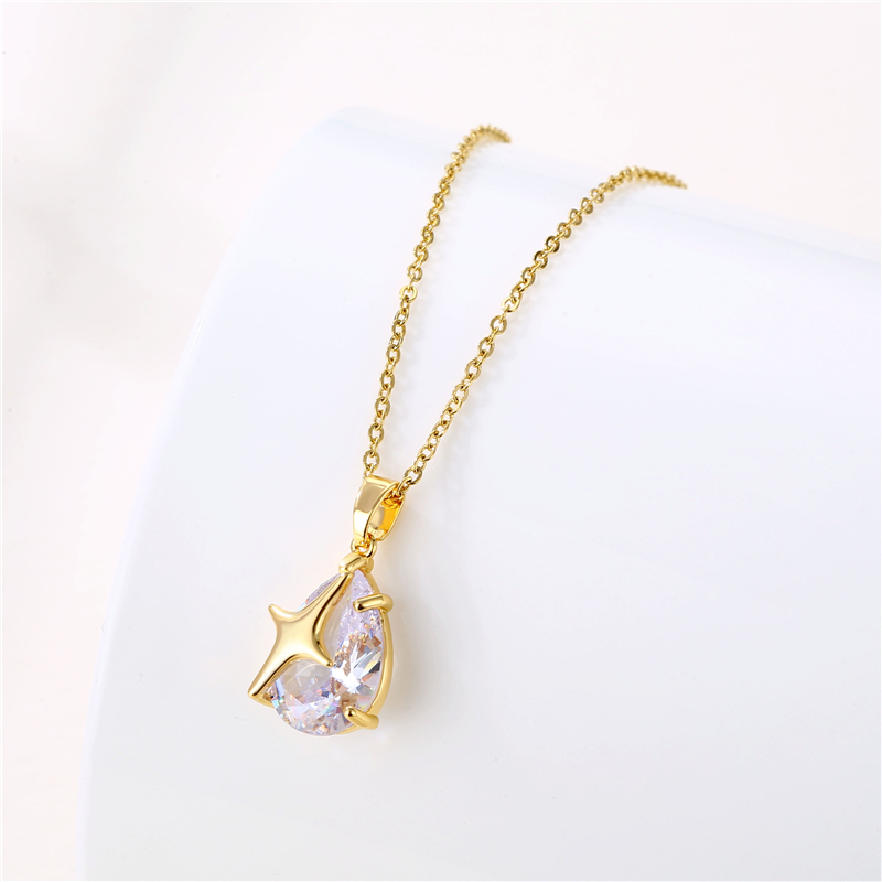 Stainless Steel Titanium Steel 18K Gold Plated Retro Plating Inlay Water Droplets Heart Shape Snowflake Zircon Pendant Necklace display picture 25
