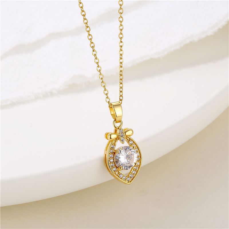 Stainless Steel Titanium Steel 18K Gold Plated Retro Plating Inlay Water Droplets Heart Shape Snowflake Zircon Pendant Necklace display picture 21