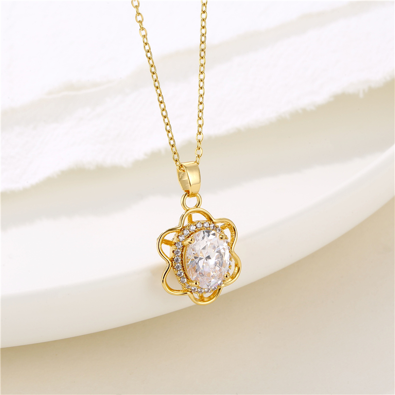 Stainless Steel Titanium Steel 18K Gold Plated Retro Plating Inlay Water Droplets Heart Shape Snowflake Zircon Pendant Necklace display picture 17