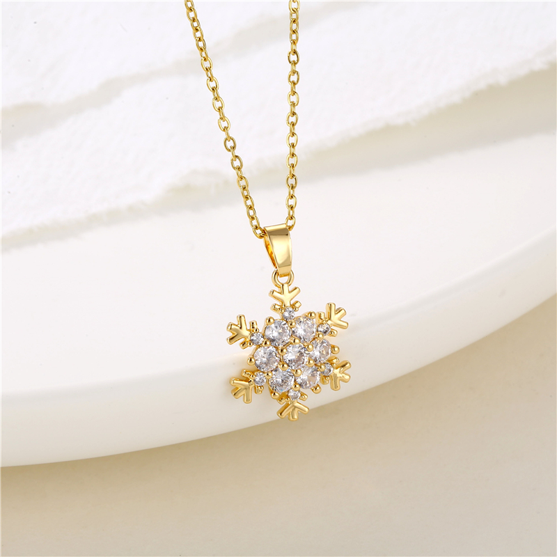 Stainless Steel Titanium Steel 18K Gold Plated Retro Plating Inlay Water Droplets Heart Shape Snowflake Zircon Pendant Necklace display picture 15