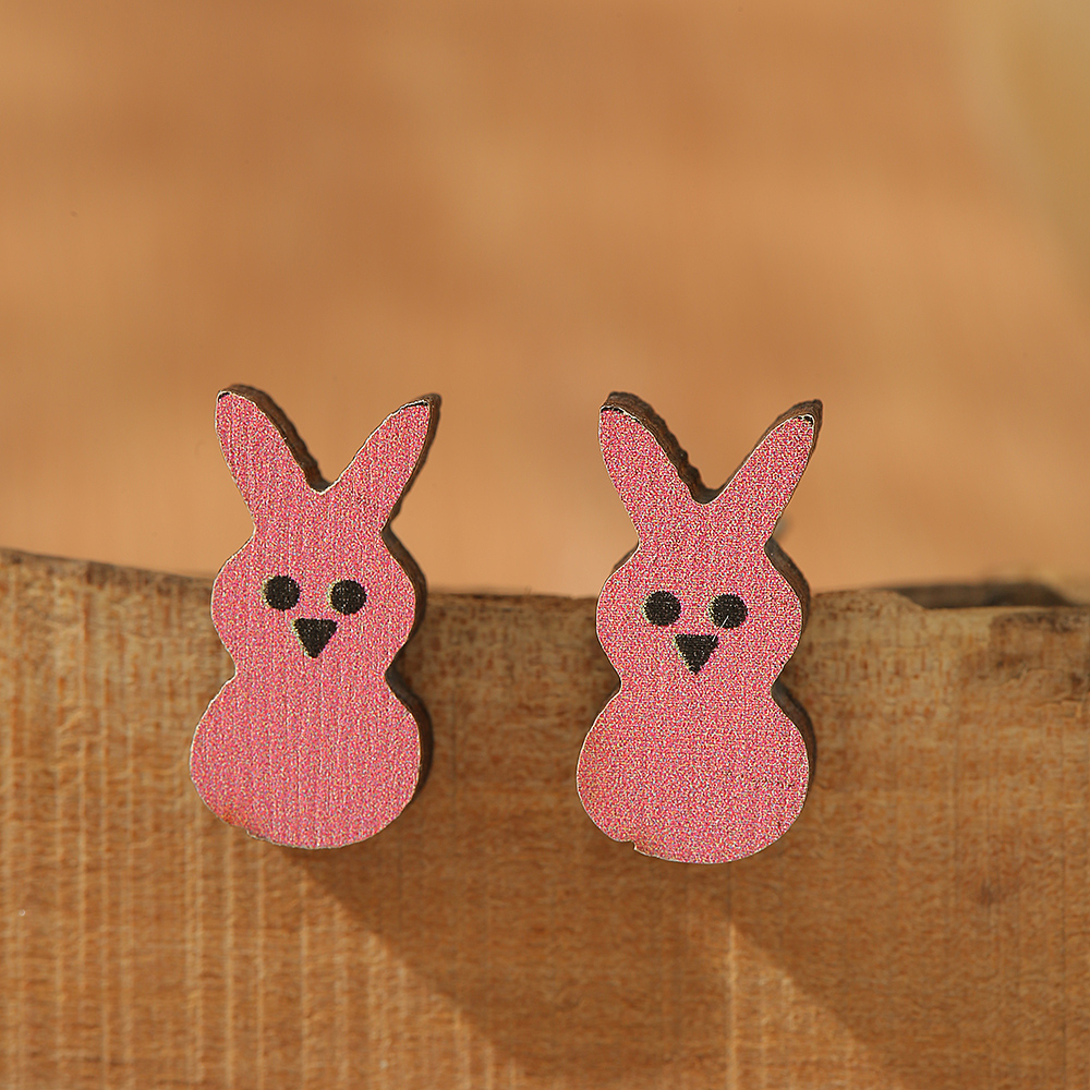 1 Pair Cute Rabbit Butterfly Duck Wood Ear Studs display picture 6