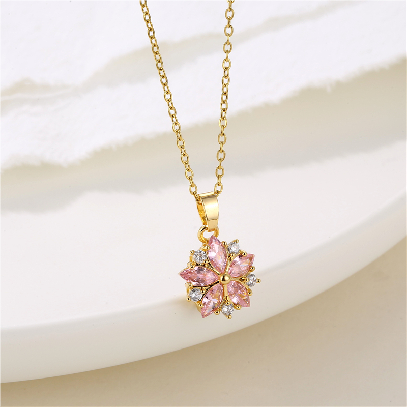 Stainless Steel Titanium Steel 18K Gold Plated Retro Plating Inlay Water Droplets Heart Shape Snowflake Zircon Pendant Necklace display picture 7