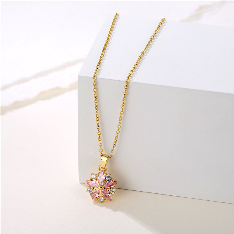 Stainless Steel Titanium Steel 18K Gold Plated Retro Plating Inlay Water Droplets Heart Shape Snowflake Zircon Pendant Necklace display picture 8