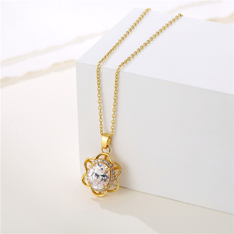 Stainless Steel Titanium Steel 18K Gold Plated Retro Plating Inlay Water Droplets Heart Shape Snowflake Zircon Pendant Necklace display picture 18