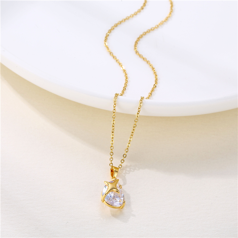 Stainless Steel Titanium Steel 18K Gold Plated Retro Plating Inlay Water Droplets Heart Shape Snowflake Zircon Pendant Necklace display picture 26