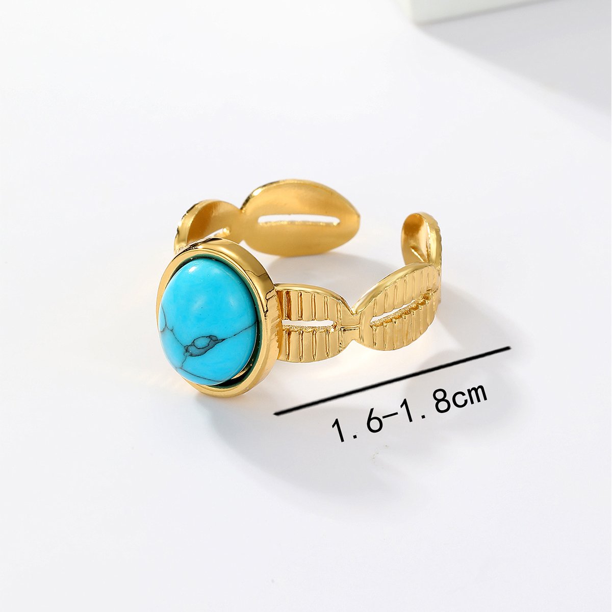 201 Stainless Steel 18K Gold Plated Vintage Style Inlay Round Square Turquoise Open Ring display picture 5