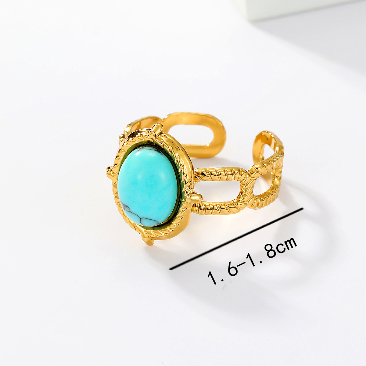 201 Stainless Steel 18K Gold Plated Vintage Style Inlay Round Square Turquoise Open Ring display picture 16
