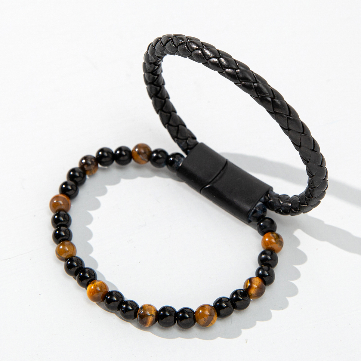 1 Piece Retro Gradient Color Tiger Eye Handmade Metal Button Men's Bracelets display picture 5