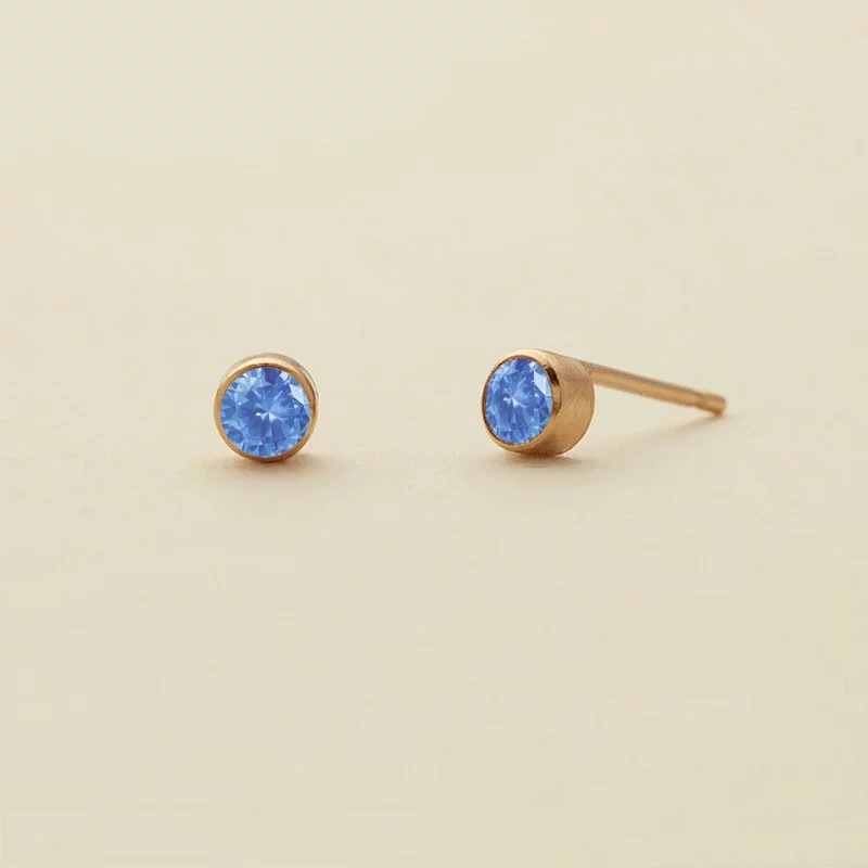 1 Pair Simple Style Round Inlay Titanium Steel Zircon Birthstone Ear Studs display picture 1