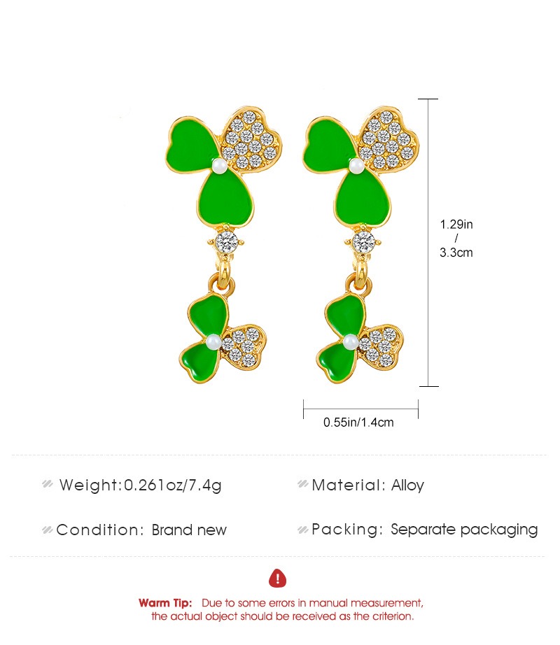 1 Paar Einfacher Stil Kleeblatt Legierung Inlay Strasssteine 14 Karat Vergoldet St Patrick Frau Ohrstecker display picture 1