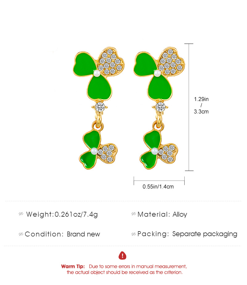 1 Pair Simple Style Shamrock Alloy Inlay Rhinestones 14k Gold Plated St. Patrick Women's Ear Studs display picture 1