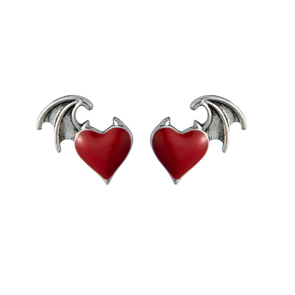1 Pair Cool Style Heart Shape Wings Alloy Enamel Plating Women's Ear Studs display picture 2