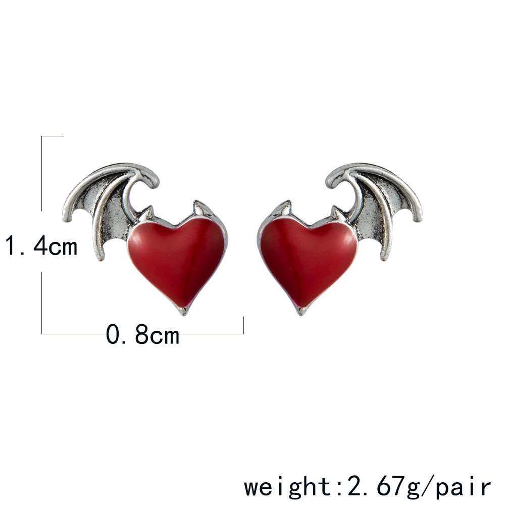 1 Pair Cool Style Heart Shape Wings Alloy Enamel Plating Women's Ear Studs display picture 6