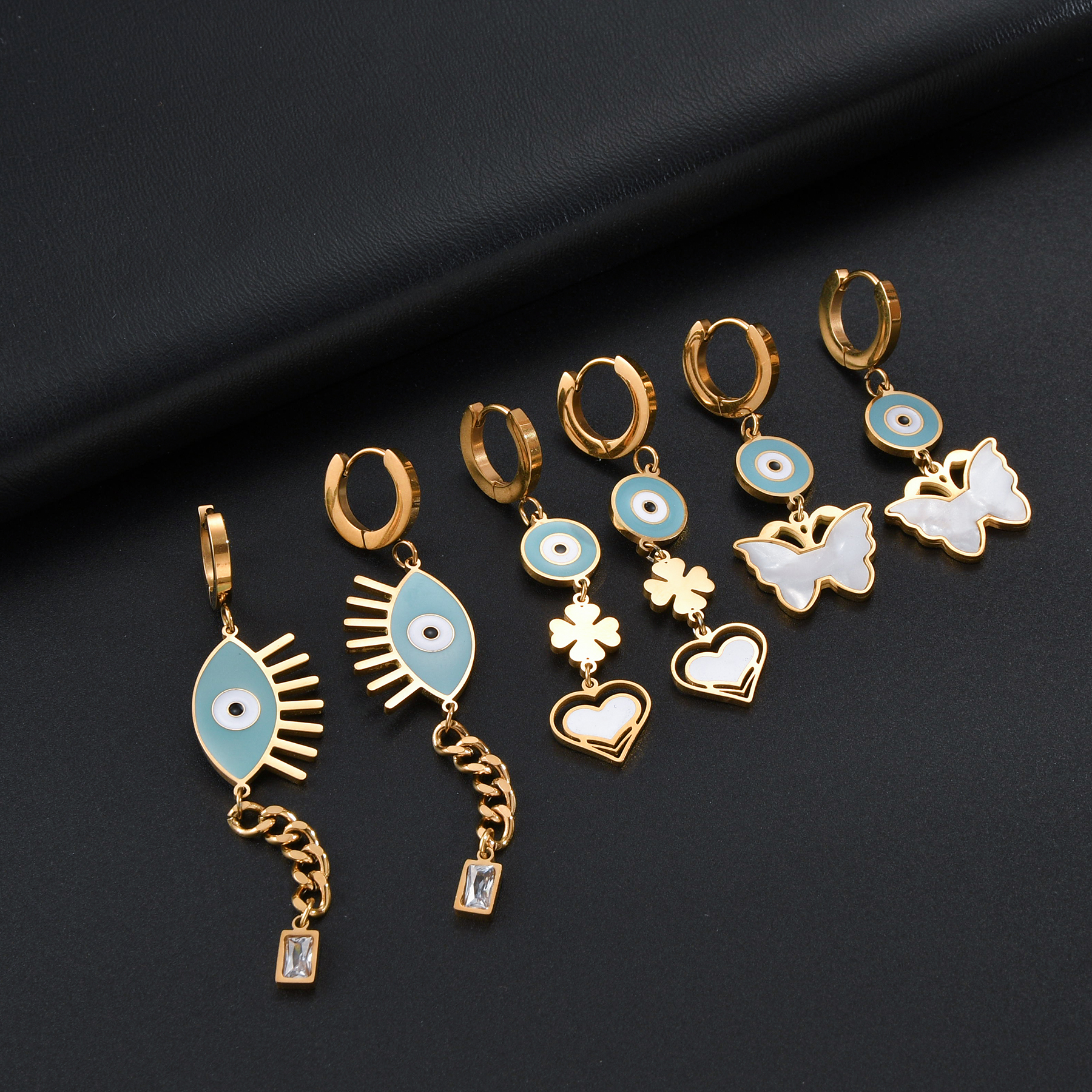 1 Pair Artistic Eye Butterfly Plating Inlay 304 Stainless Steel Resin Zircon 14K Gold Plated Drop Earrings display picture 5