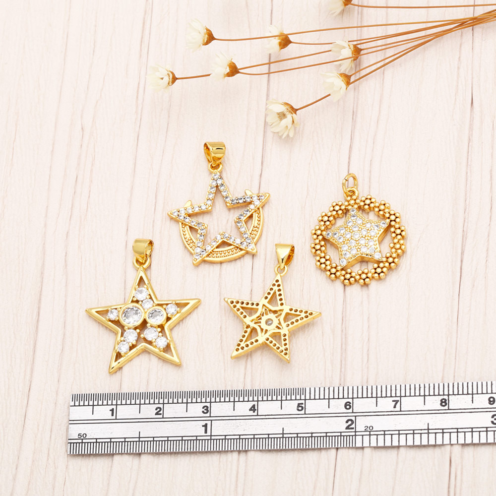 1 Piece Fashion Simple Style Pentagram Star Copper Plating Inlay Zircon 18k Gold Plated Pendants Jewelry Accessories display picture 7