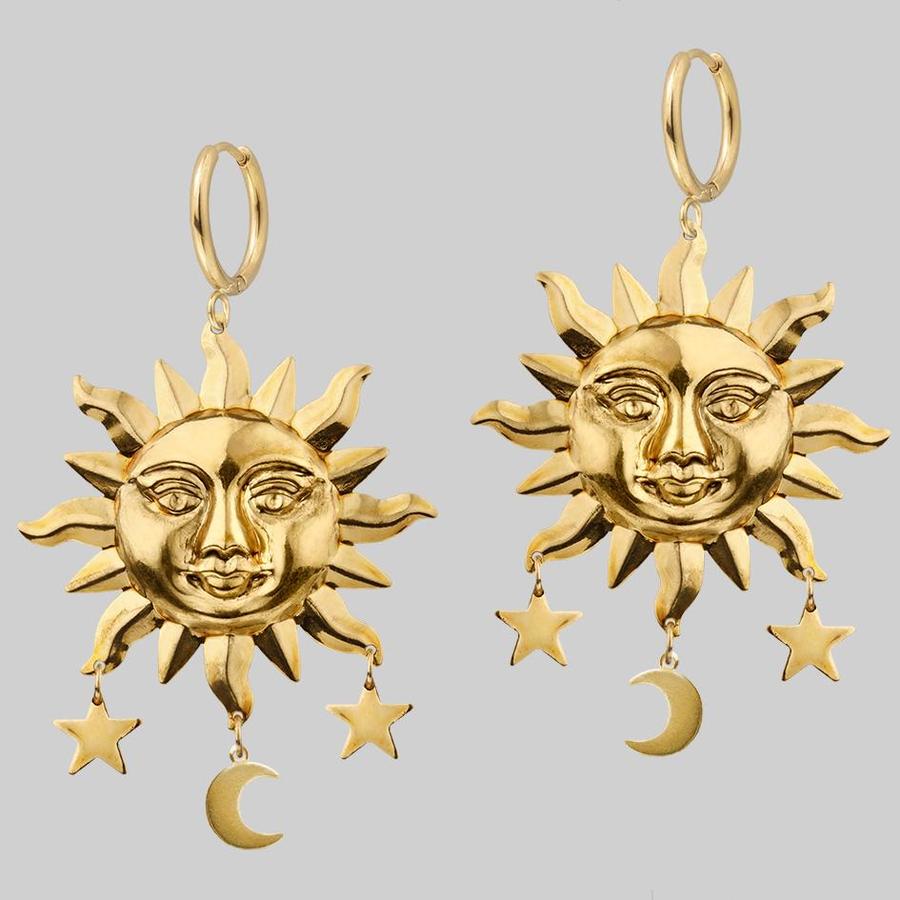 1 Pair Classical Exaggerated Sun Star Moon Alloy Plating Women's Drop Earrings display picture 2