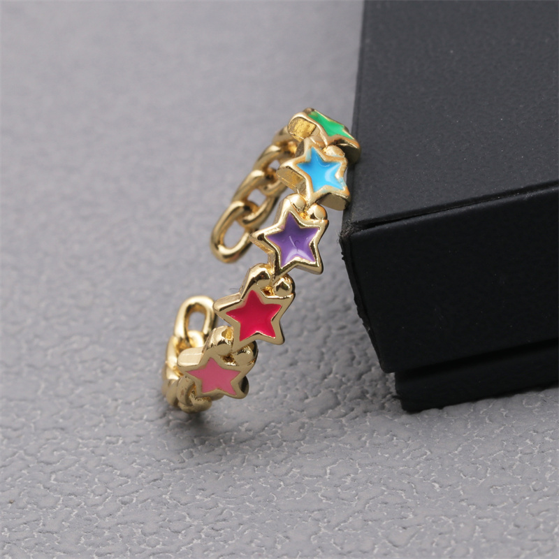 1 Piece Modern Style Star Copper Enamel Open Ring display picture 8