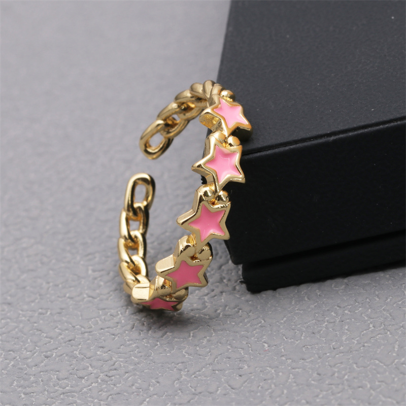 1 Piece Modern Style Star Copper Enamel Open Ring display picture 4